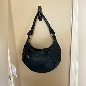Bruno Rossi Black soft Leather Italian Made Medium Hobo Shoulder Bag Purse